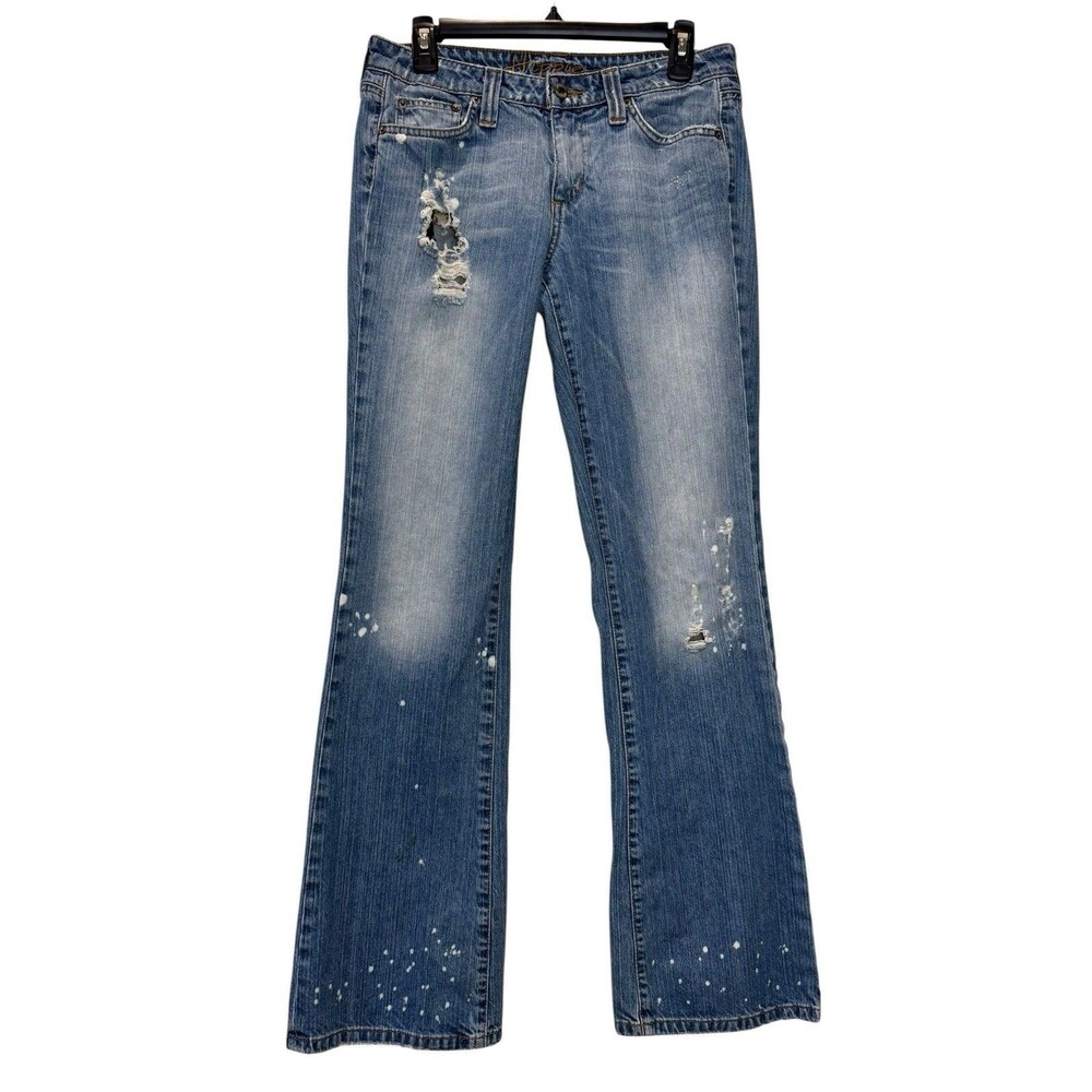 Hippie Jeans Y2k 2000’s Low Rise Boot Cut Distressed Blue Denim Size 28 X 34
